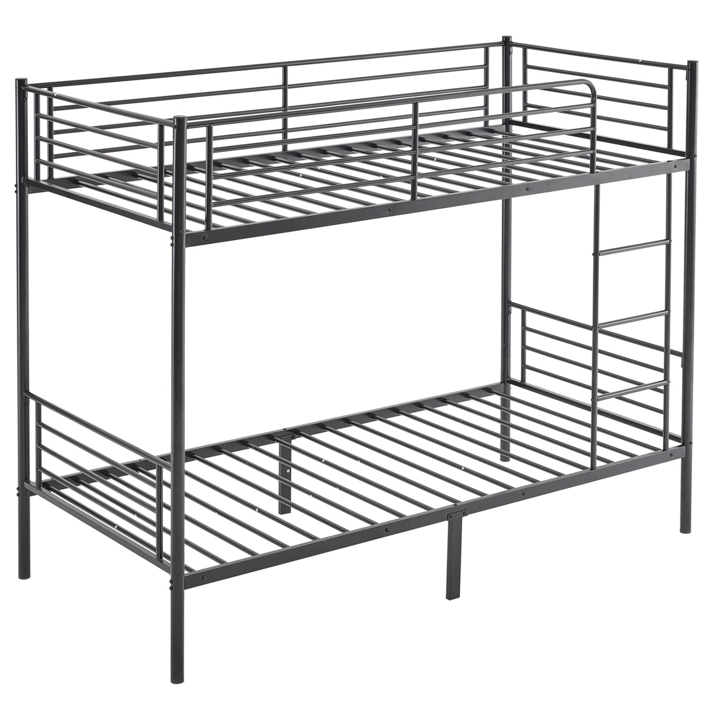 【 Same code 57955699】Twin Over Twin Bunk Bed for Kids Teens Adults, Heavy Duty Metal Bunk Bed with Ladder & Full-Length Guard Rail & Storage Space, Black