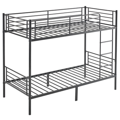 【 Same code 57955699】Twin Over Twin Bunk Bed for Kids Teens Adults, Heavy Duty Metal Bunk Bed with Ladder & Full-Length Guard Rail & Storage Space, Black