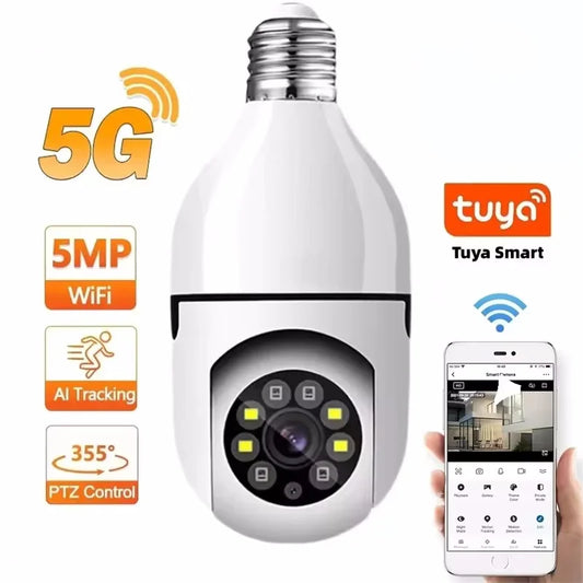 Tuya 5G WiFi Bulb Camera 5MP 3MP Indoor Security Two Way Audio Auto Tracking Human Colorful Night Vision E27 Base Mini PT Camera